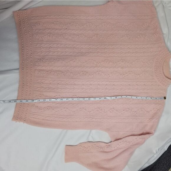 VINTAGE 90s sweater pink mock neck pearl beaded cable knit angora XL - Picture 11 of 11